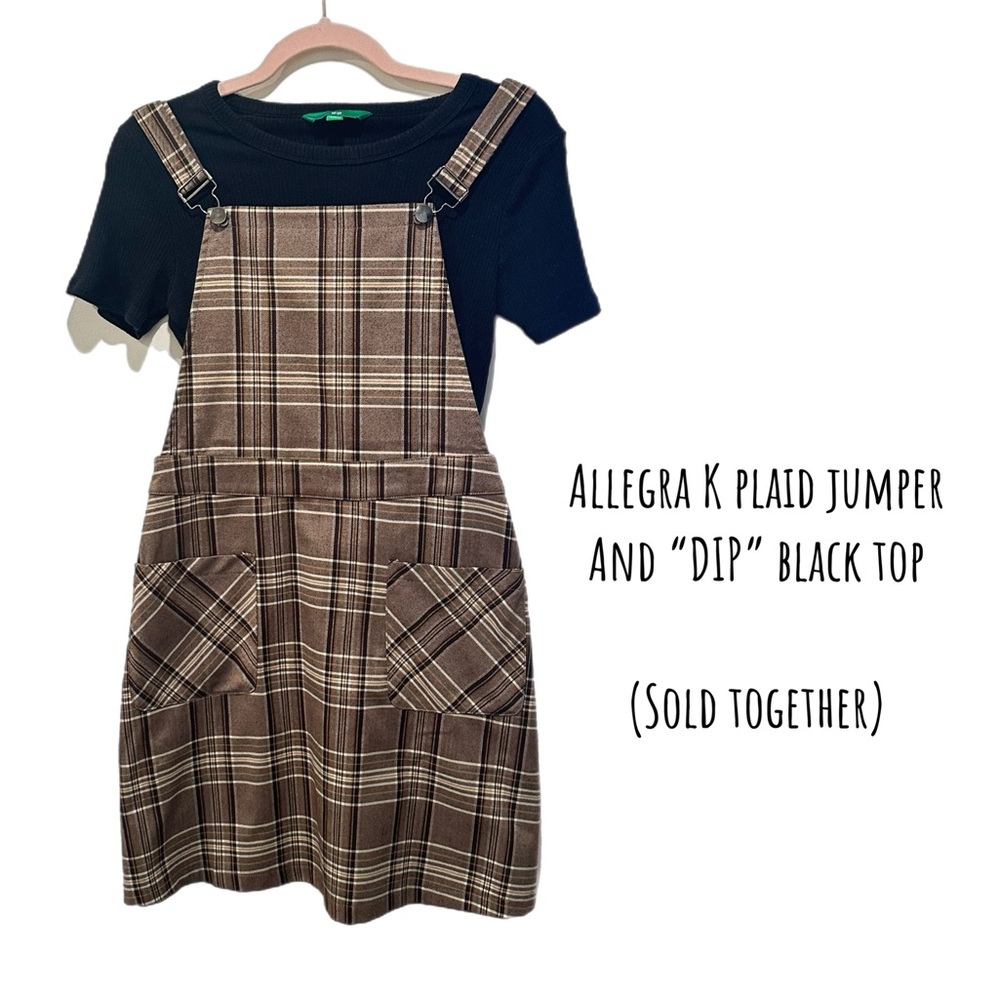 Plaid Jumper with Black Top Set